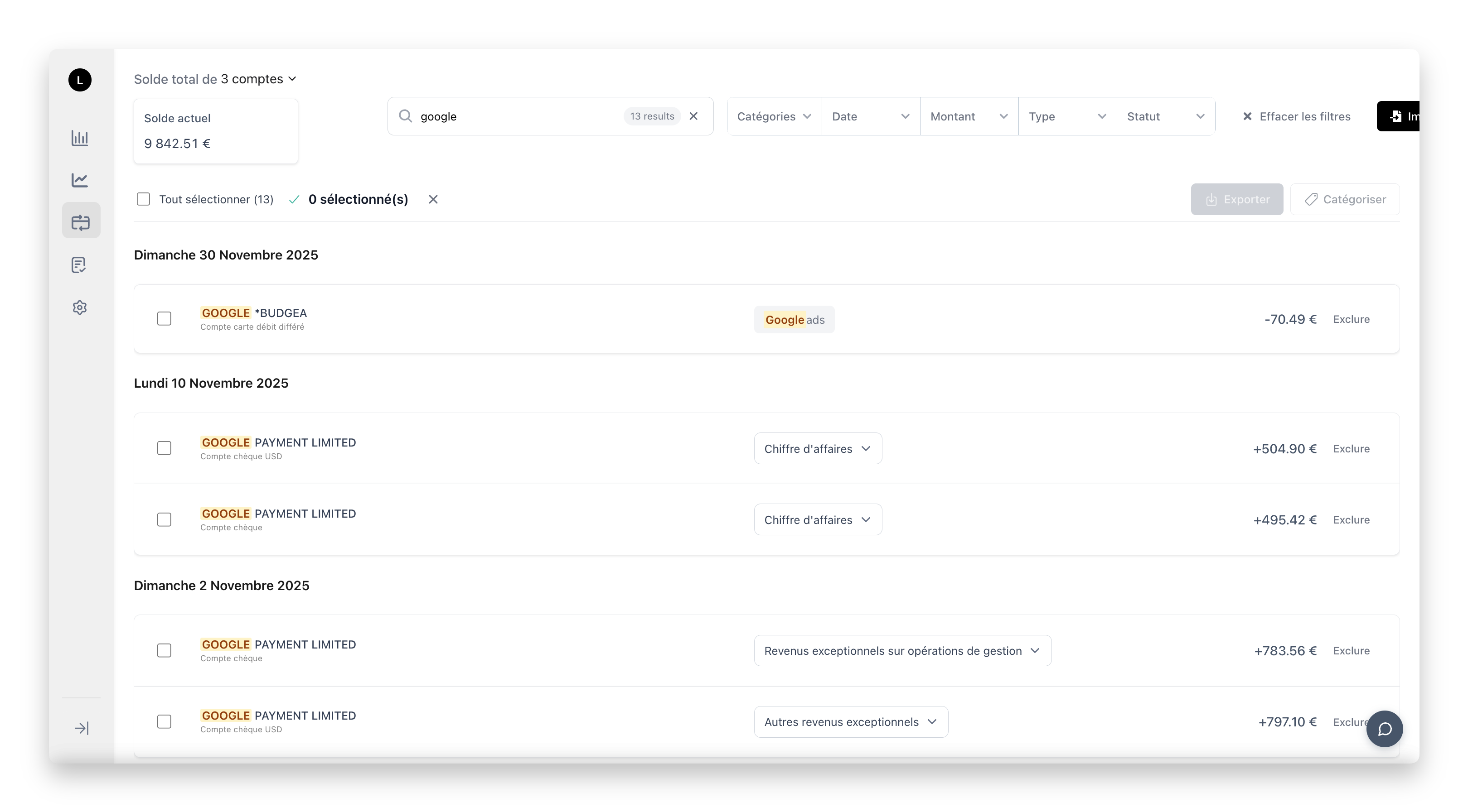 Trezy transaction management interface